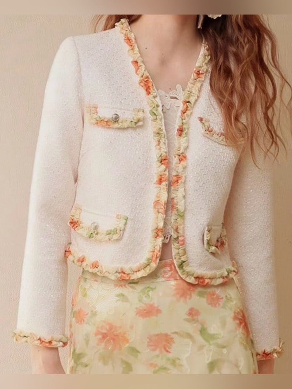 MOTF women's cropped tweed jacket, elegant blazer, size M.